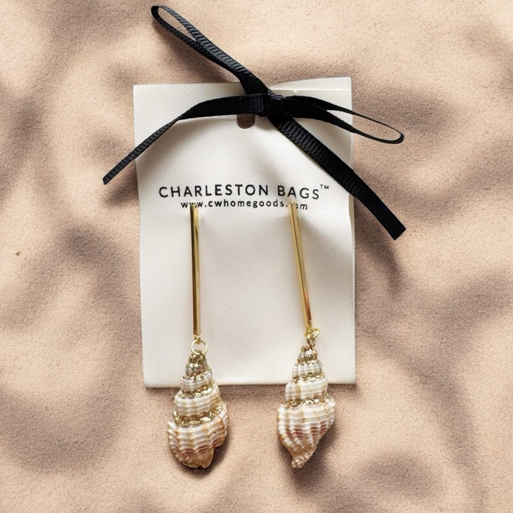 Charleston Bags Goldtone Shell Drop Earrings - NEW